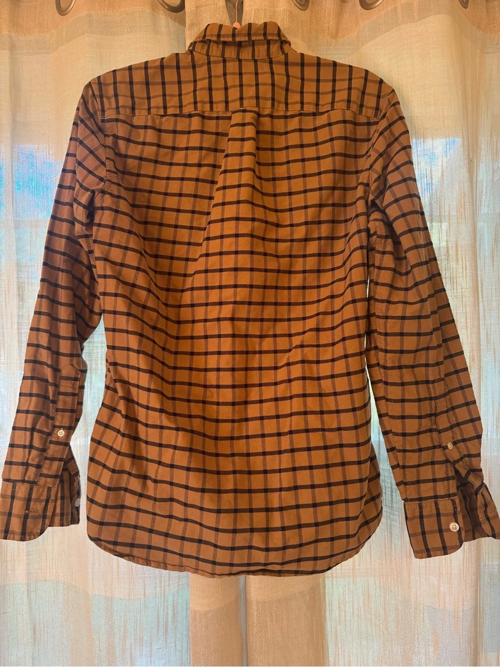 J. Crew Men's Tan and Black Plaid Button-Down Shirt